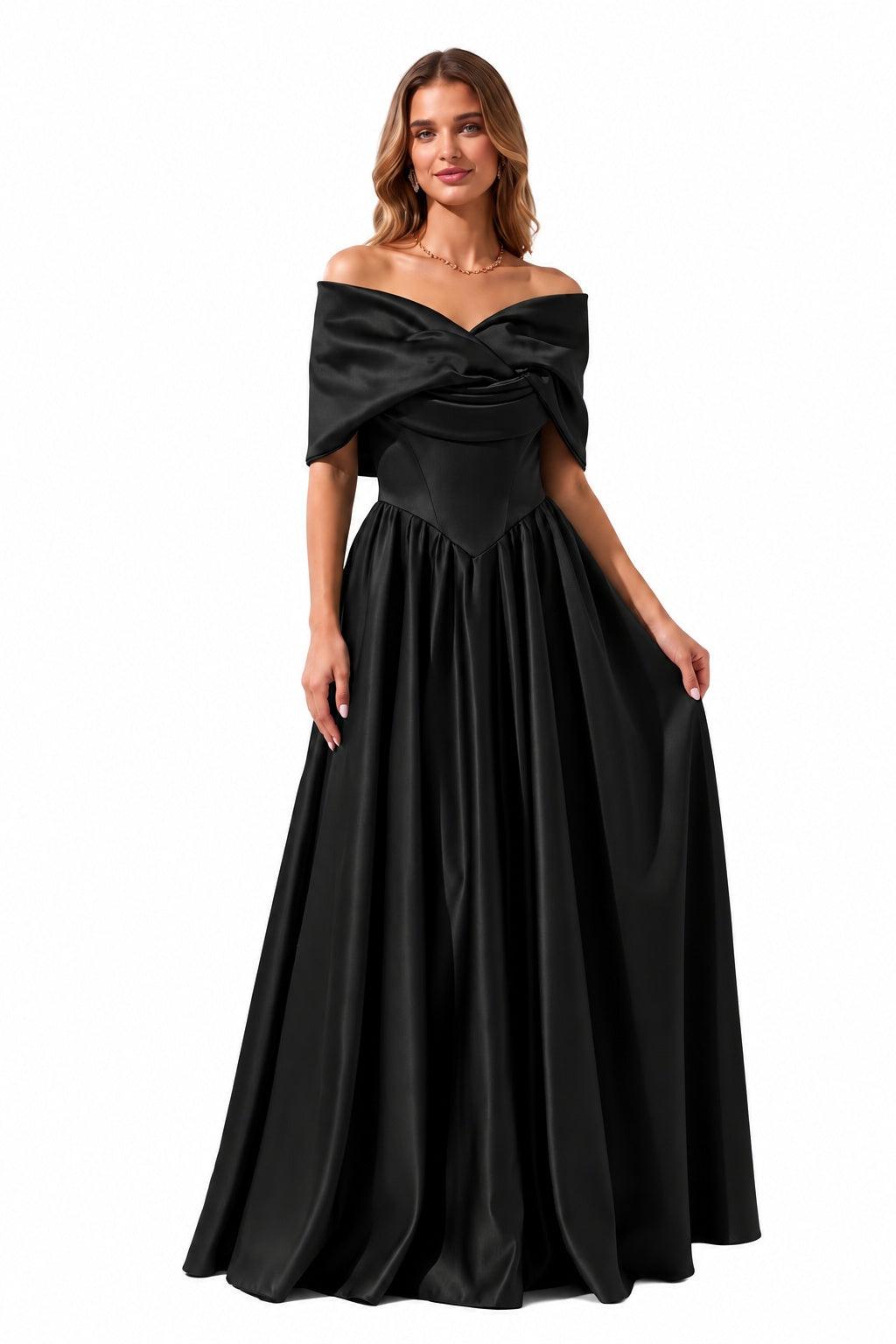 A-Line Floor Length Satin Special Occasion Dress CS1103 - Black - COCOMELODY